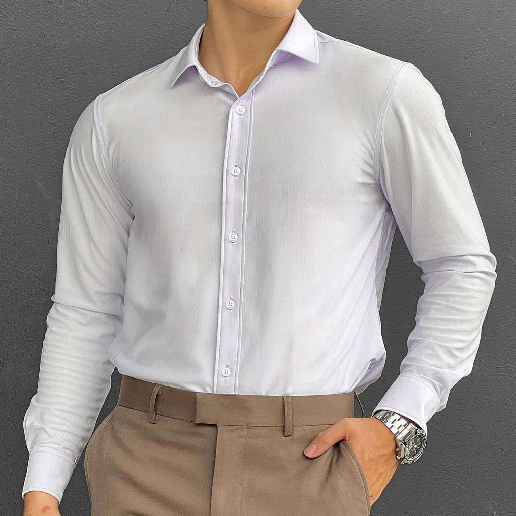SM001-3 Áo Sơ Mi Nam Docas Sọc Tím Nhạt