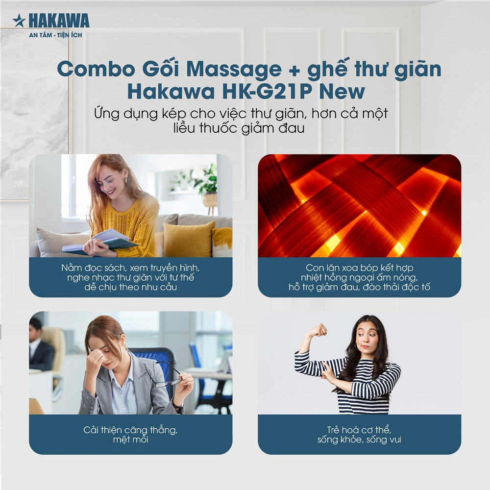 Combo ghế Xếp Thư Giãn HK-G21P New + Gối massage HK-M23 -  Bảo hành chính hãng 2 năm