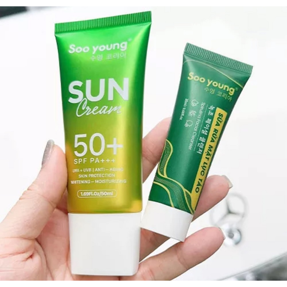 Kem chống nắng SOOYOUNG KOREA kháng nắng vật lý mới tặng kèm rửa mặt lục tảo soo young