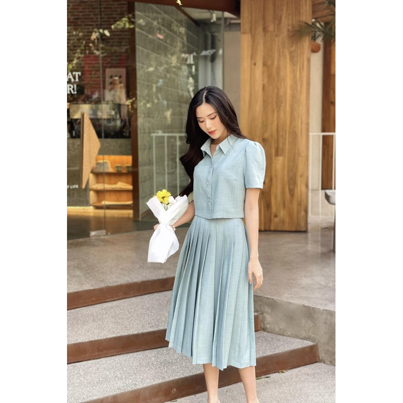 Set đũi chân váy xếp ly Ancava