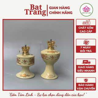 (Tặng kèm bóng đèn) Đèn thờ cúng, đèn dầu để bàn thờ gia tiên men vàng Bát Tràng