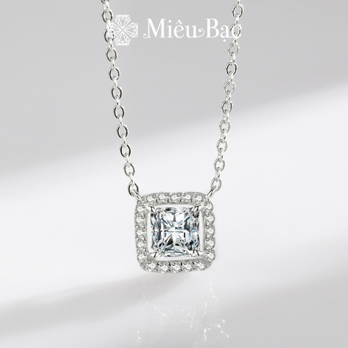 Dây chuyền bạc nữ Miêu Bạc mặt vuông đính đá lấp lánh chất liệu bạc S925 phụ kiện trang sức phong cách dễ thương MD24