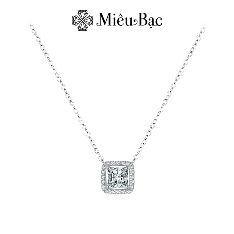 Dây chuyền bạc nữ Miêu Bạc mặt vuông đính đá lấp lánh chất liệu bạc S925 phụ kiện trang sức phong cách dễ thương MD24