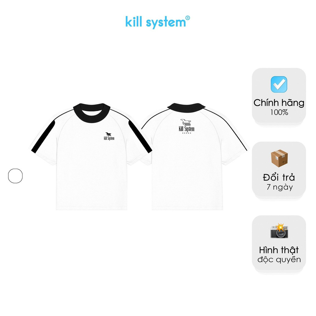 Áo thun Killsystem form fit Highline màu trắng viền đen nam nữ chất vải cotton