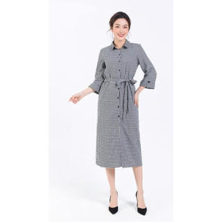 🍒 Đầm sơ mi dạ suông tay dài Lamer caro đen trắng