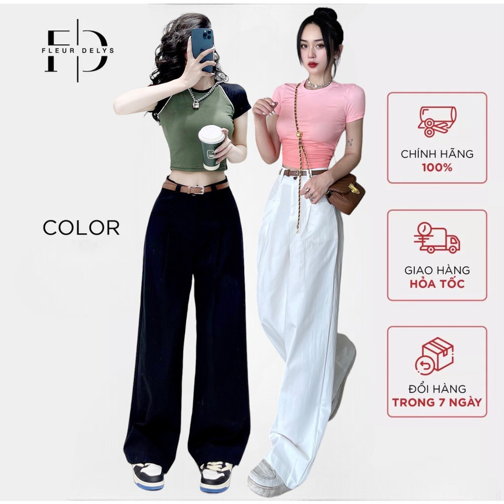 Quần kaki ống suông nữ Delys túi ngang kèm đai thắt lưng tôn dáng hack chân