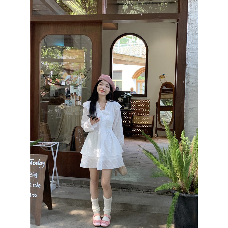VIDEO ẢNH THẬT🖤Đầm tiểu thư trắng xoè hoạt tiết đập hoa nhí xinh xắn đáng yêu ulzzang Váy bánh bèo dễ thương ngọt ngào
