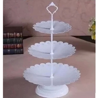 Khay bánh 3 tầng tròn trắng - vàng
