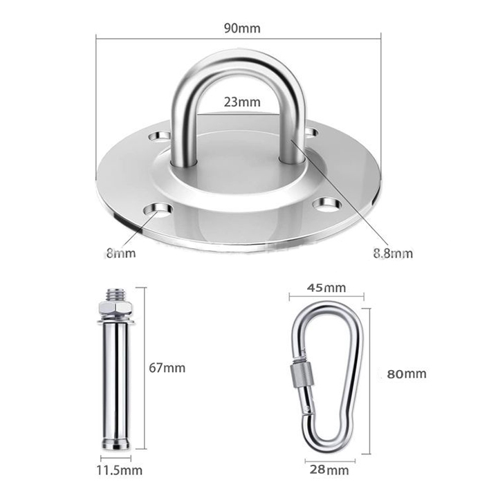 Bộ móc treo đĩa bay áp tường treo võng treo xích đu treo lụa yoga chất liệu inox