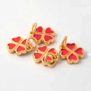 Charm treo cỏ 4 lá sơn đỏ - KL193