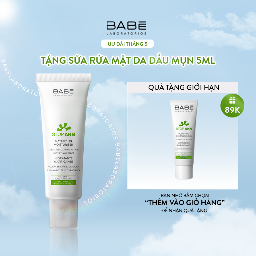 Kem dưỡng BABÉ Stop AKN Mattifying Moisturiser 50ml cho da dầu mụn
