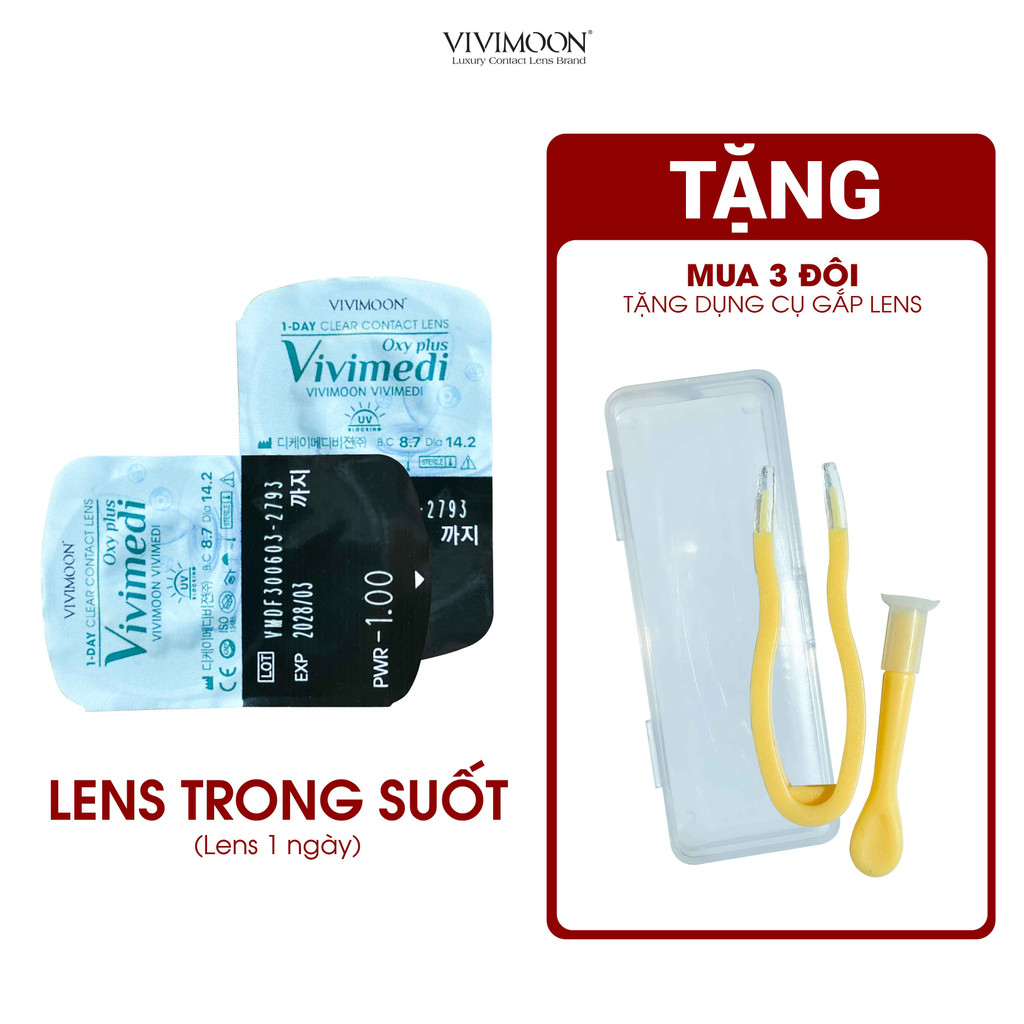 Lens cho mắt thở cận trong suốt 1 ngày Vivimedi Oxy Plus 24h kính áp tròng VIVIMOON