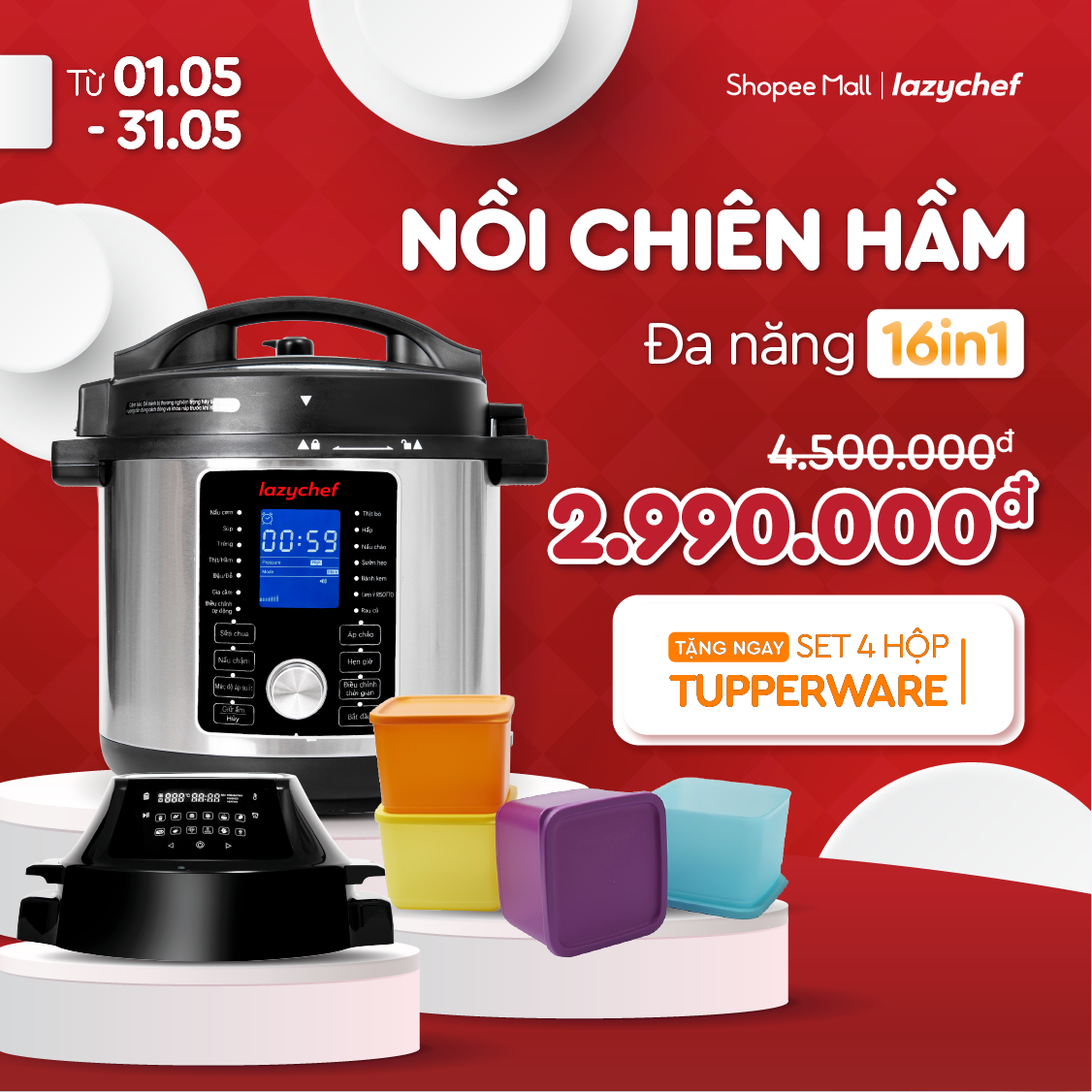Nồi Chiên Hầm Lazychef 16IN1 - Dung Tích Lớn, Thay Thế Mọi Thiết Bị Nhà Bếp