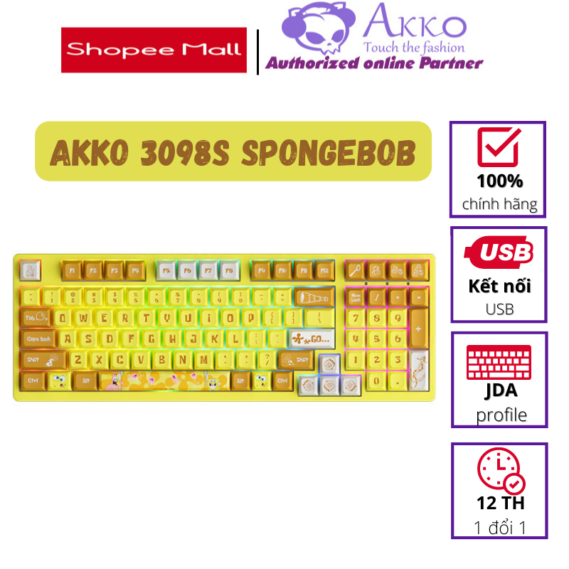 Bàn phím AKKO 3098S SpongeBob (RGB / PBT Dye-subbed / JDA profile / AKKO CS switch)