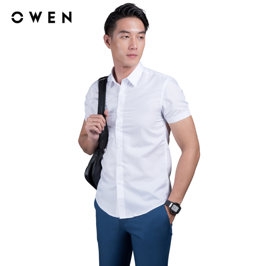 OWEN - Áo sơ mi ngắn tay Slim Fit Trắng chất liệu Recycle Poly - AS230336N