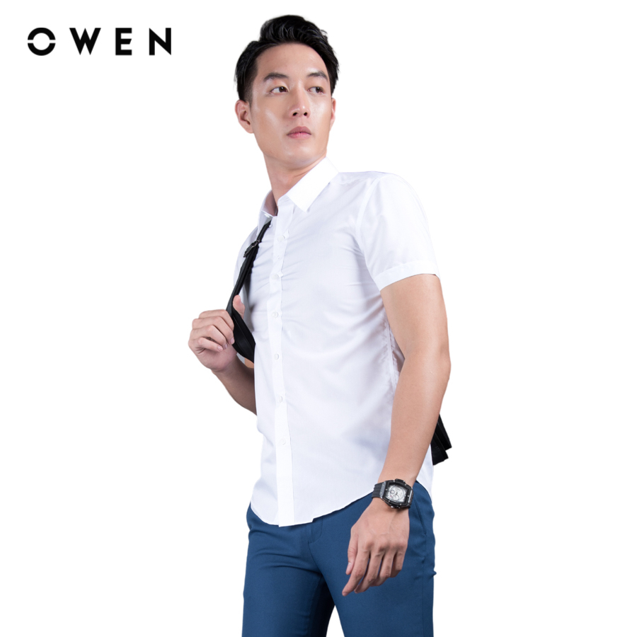 OWEN - Áo sơ mi ngắn tay Slim Fit Trắng chất liệu Recycle Poly - AS230336N