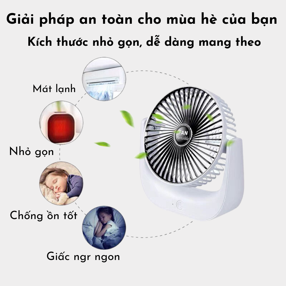 Quạt Tích Điện Mini Tokya Để Bàn Sạc USB Siêu Mát Không Gây Ồn