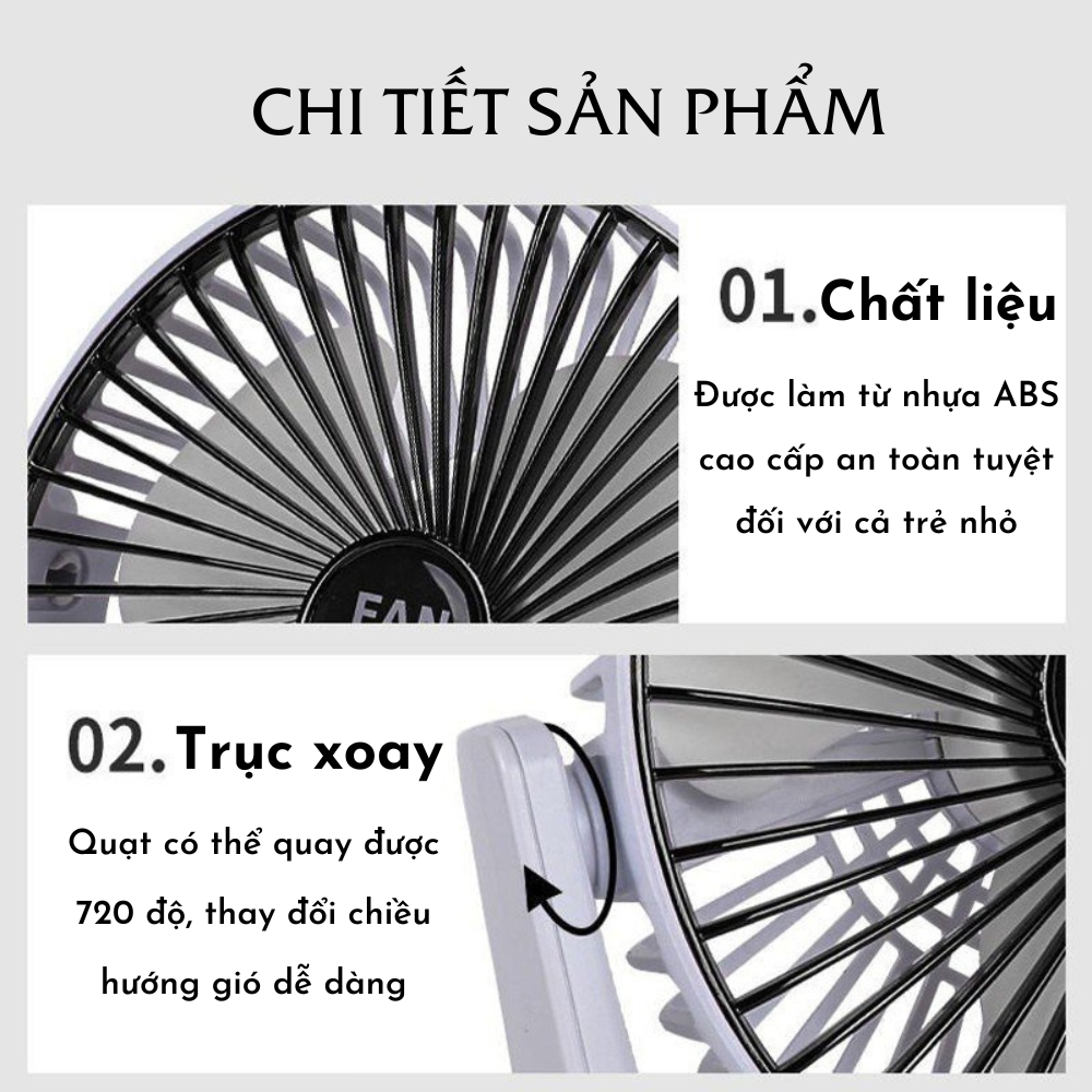 Quạt Tích Điện Mini Tokya Để Bàn Sạc USB Siêu Mát Không Gây Ồn