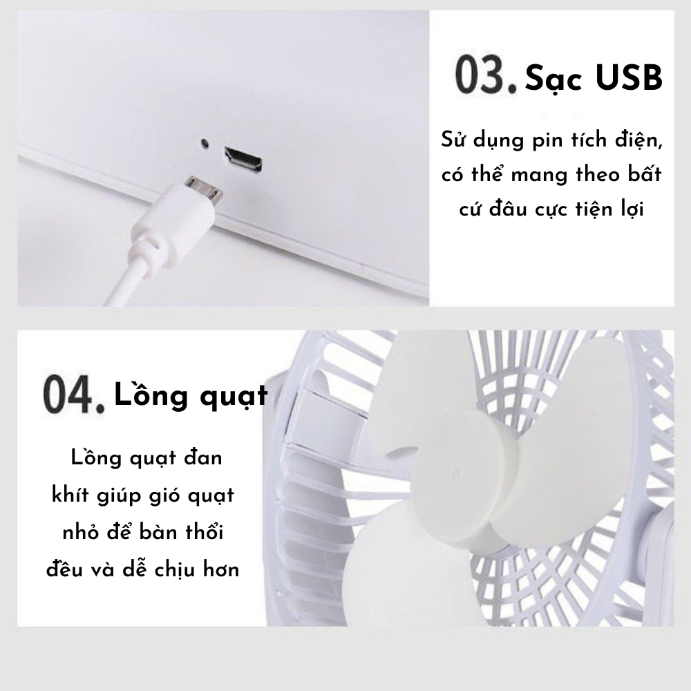 Quạt Tích Điện Mini Tokya Để Bàn Sạc USB Siêu Mát Không Gây Ồn
