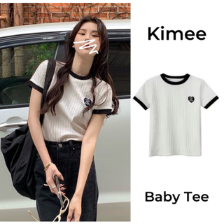 KAMYL Áo baby tee croptop nữ cotton ngắn tay cổ tròn phối màu Retro vừa vặn phong cách mới mùa hè Mophus