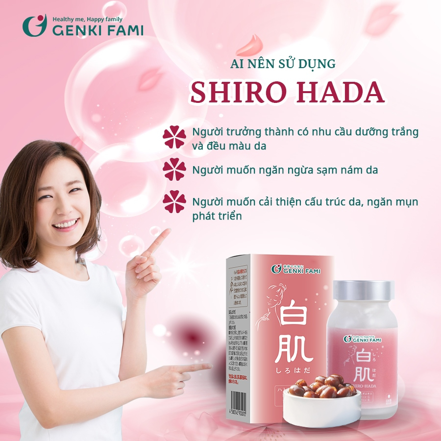 Viên Uống Trắng Da, Ngăn Ngừa Lão Hóa, Sạm Nám, Tàn Nhang Giúp Da Đều Màu Từ Thiên Nhiên Shiro Hada Genki Fami Nhật Bản