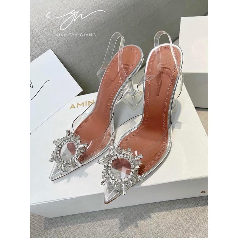 Sandal mica đá mặt trời gót loe cao cấp, gót 9cm. Form bé