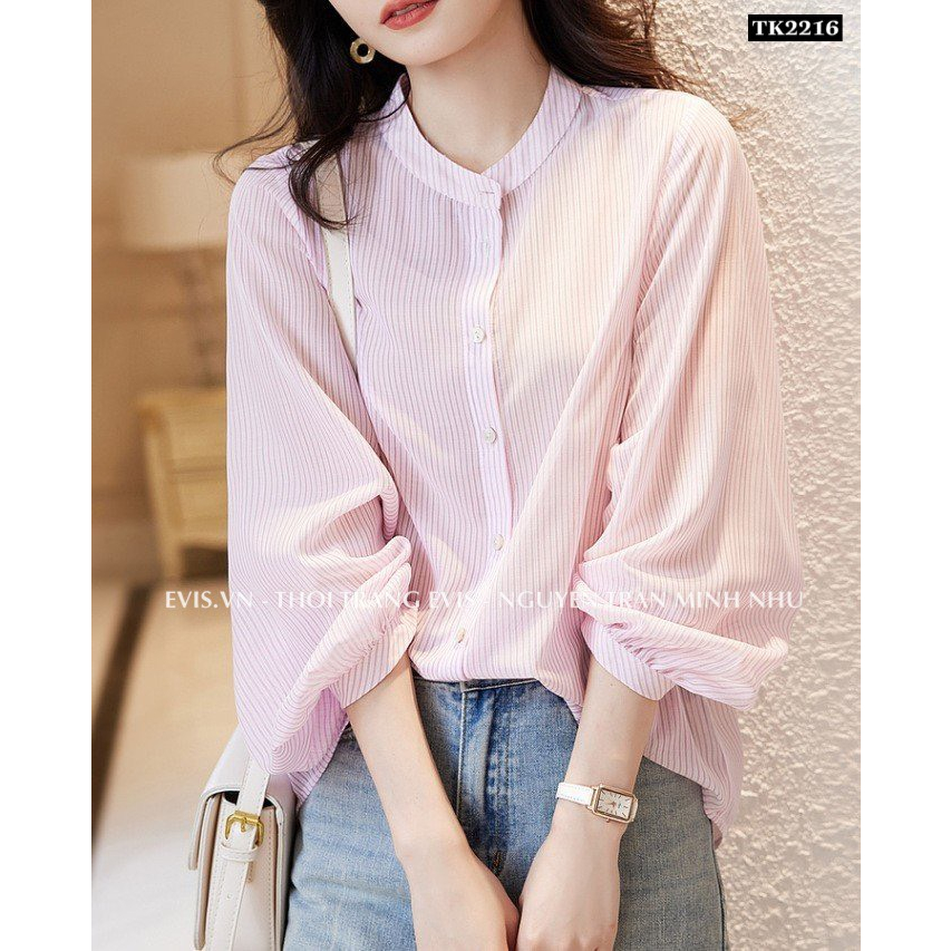 Sơ mi cổ tàu họa tiết kẻ trẻ trung TK2216