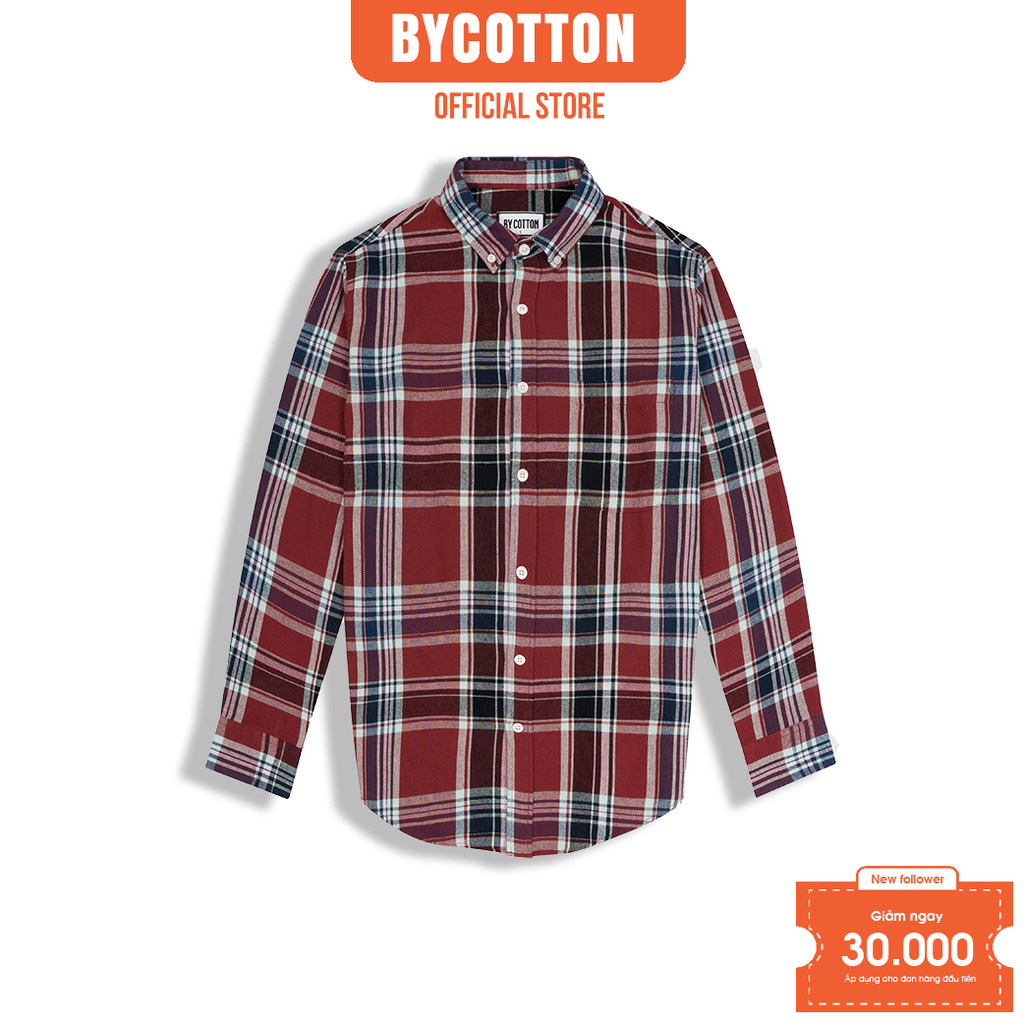 Áo Sơ Mi Nam Dài Tay Phối Caro Đỏ Đen BY COTTON Red Black Checked Flannel Shirt