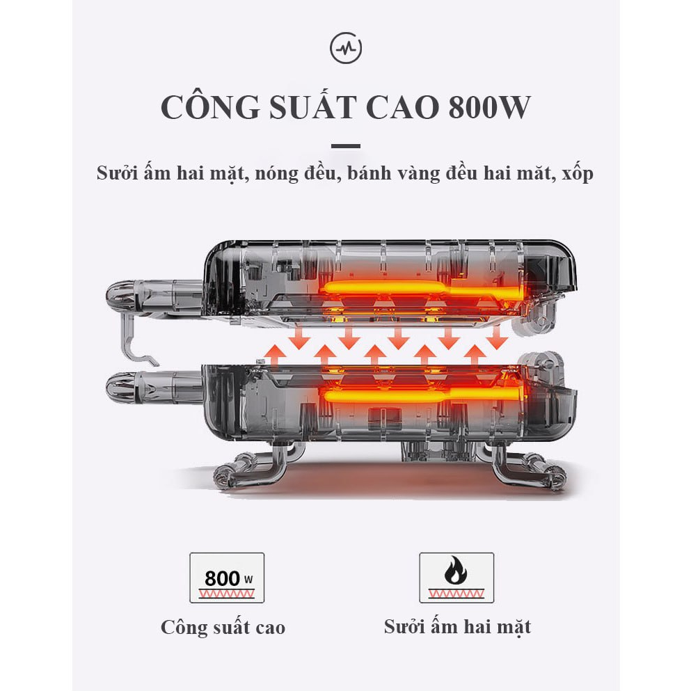 Máy kẹp bánh mì sandwich SOKANY 8 KHAY chống dính tốt, công suất lớn tới 800W giúp máy nướng bánh nhanh chóng