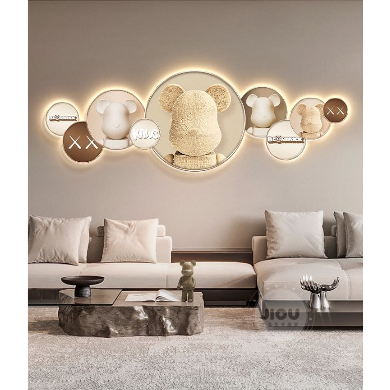 Tranh tráng gương gấu BREACK ,KWAS có đèn Led + đồng hồ trang trí , phòng khách , phòng ngủ , tiệm kinh doanh...