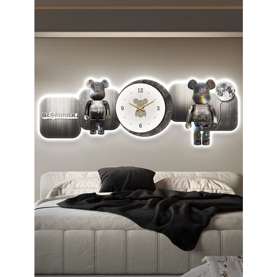 Tranh tráng gương gấu BREACK ,KWAS có đèn Led + đồng hồ trang trí , phòng khách , phòng ngủ , tiệm kinh doanh...