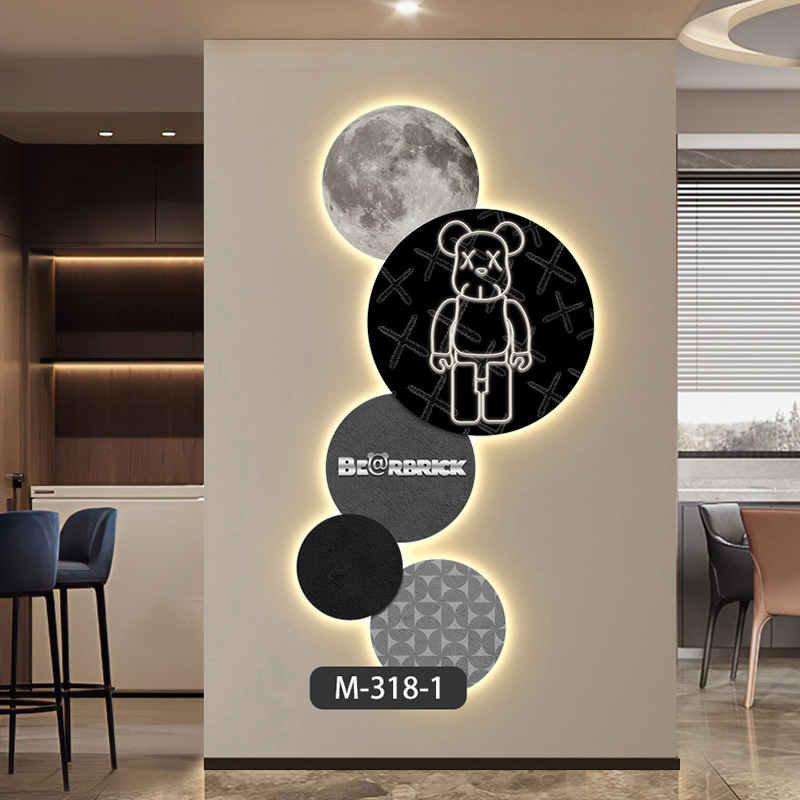 Tranh tráng gương gấu BREACK ,KWAS có đèn Led + đồng hồ trang trí , phòng khách , phòng ngủ , tiệm kinh doanh...