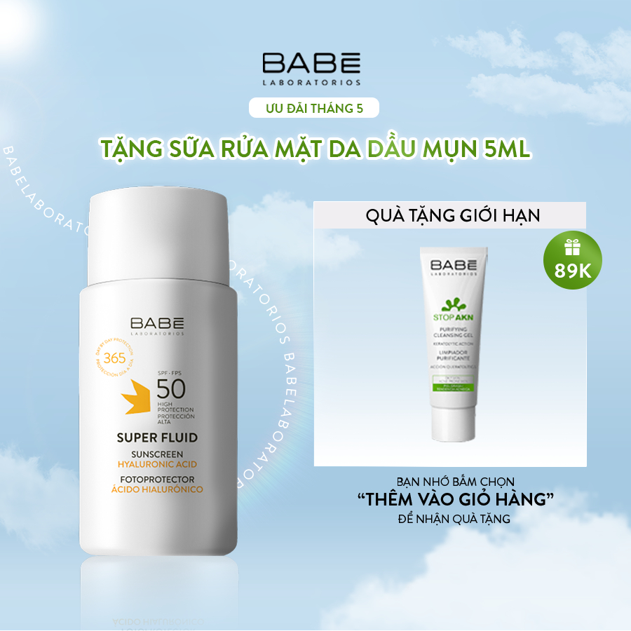 Kem chống nắng phổ rộng dành cho da khô BABE Super Fluid Sunscreen SPF50 50ml