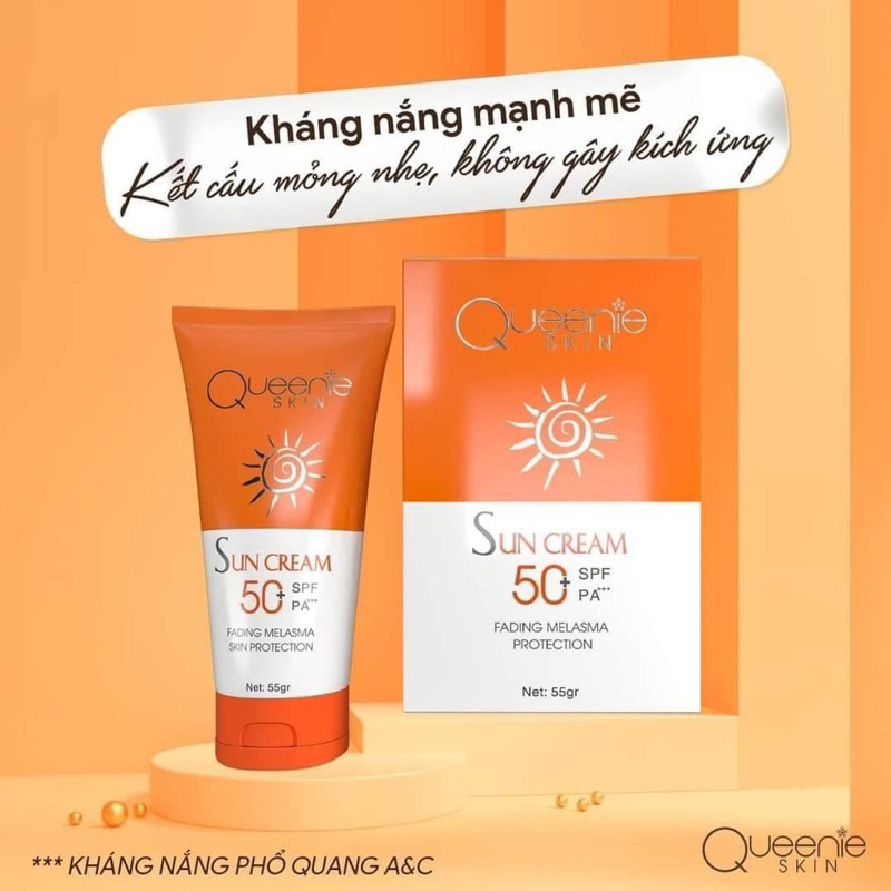 Kem chống nắng Queenie Skin (55g) SUN CREAM SPF50+ PA+++ kháng nắng phổ quang A&C dưỡng da thay thế lớp make up