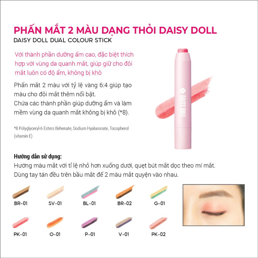 Phấn Mắt 2 Màu Line Daisy Doll Nhật Bản Dạng Thỏi Nhanh Gọn, Tiện Lợi, Bền Màu, Không Trôi 1 Thỏi/ Hộp