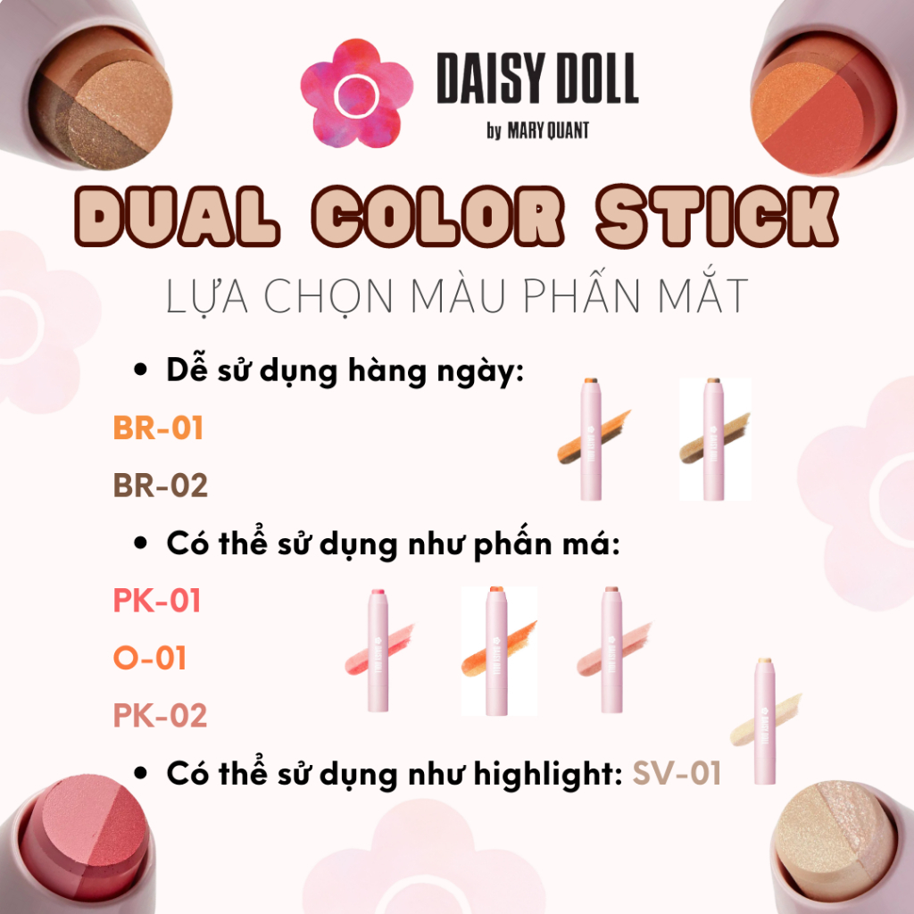 Phấn Mắt 2 Màu Line Daisy Doll Nhật Bản Dạng Thỏi Nhanh Gọn, Tiện Lợi, Bền Màu, Không Trôi 1 Thỏi/ Hộp