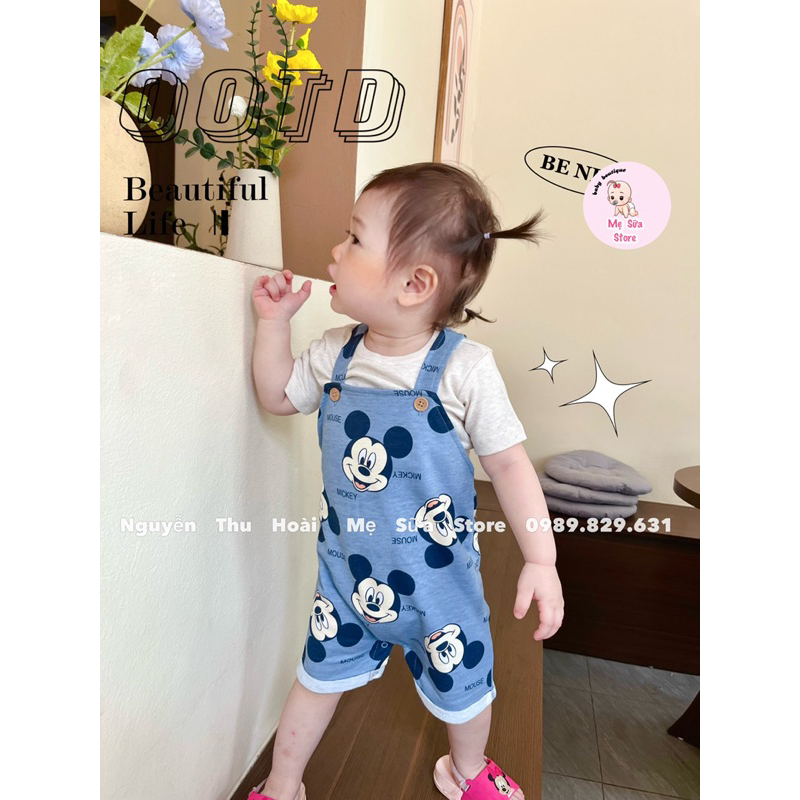 Set yếm Mickey kèm áo hiệu Disney dư xịn cho bé