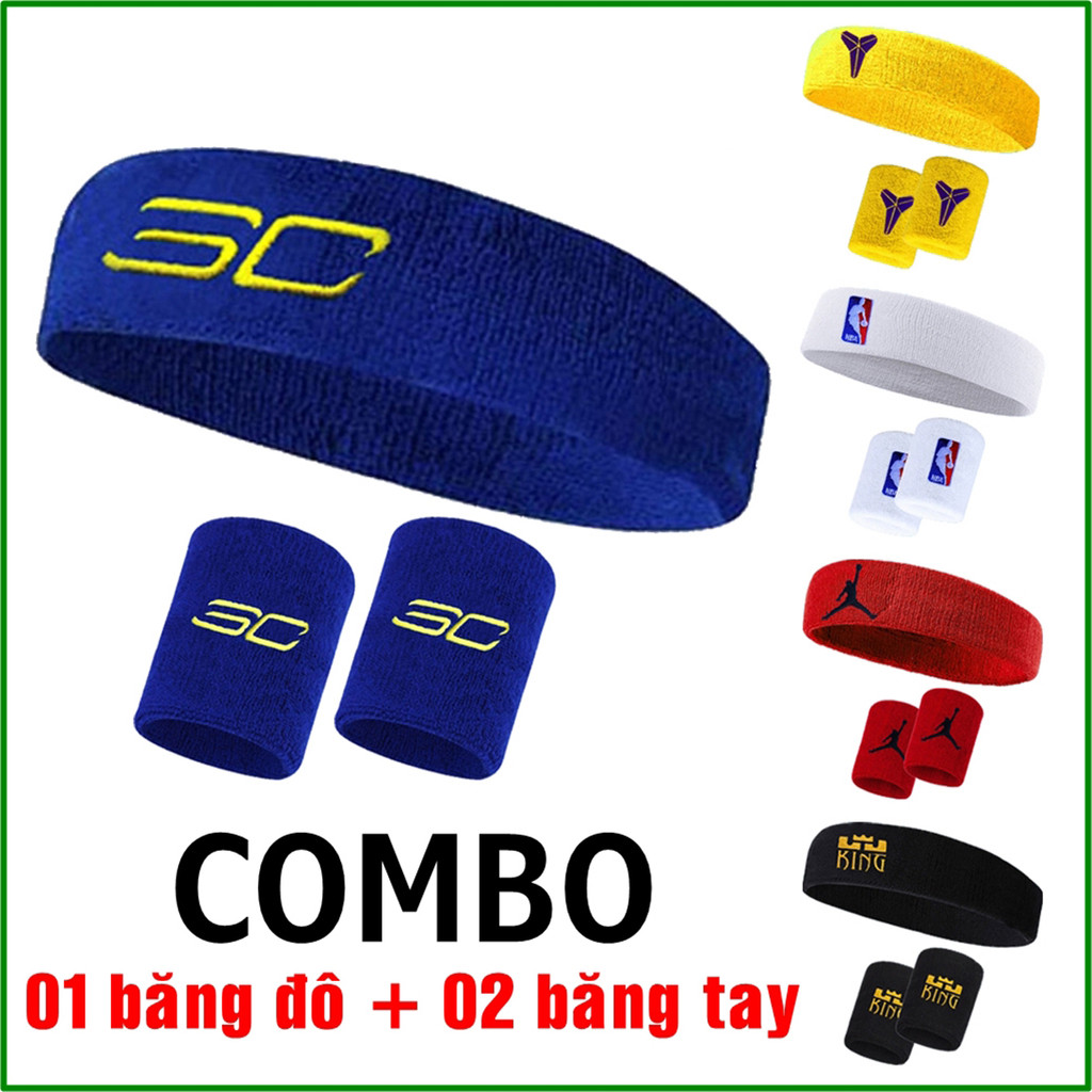 Combo 02 Băng Cổ Tay Thể Thao + 01 Băng Đô Nam Nữ Thấm Mồ Hôi Chơi Bóng Rổ