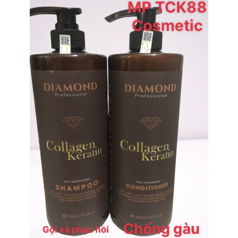 Dầu gội xả collagen keratin diamond hương thơm nước hoa mềm mượt chống gàu kiểm soát da dầu 1000ml