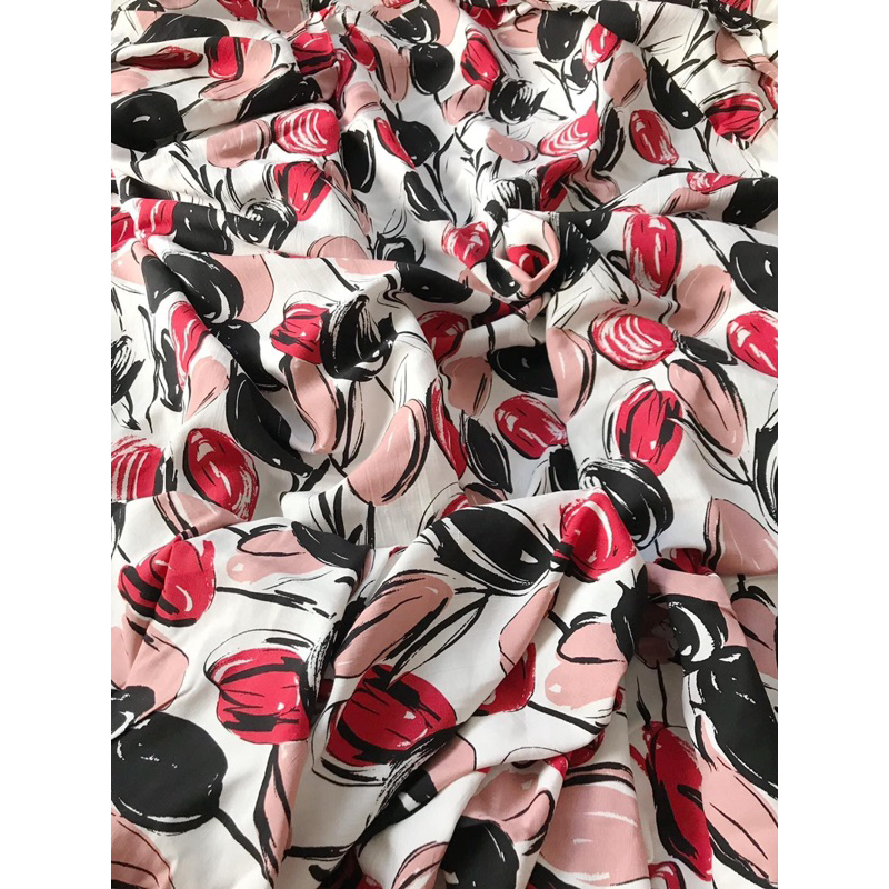 Vải Linen lụa  trắng hoa tulip - khổ 1,4m