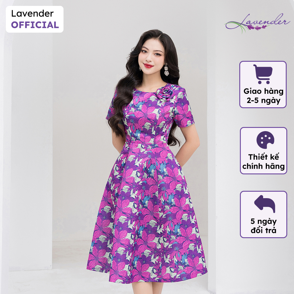 Đầm công sở thiết kế LAVENDER hoa tím vải tafta mềm D2831