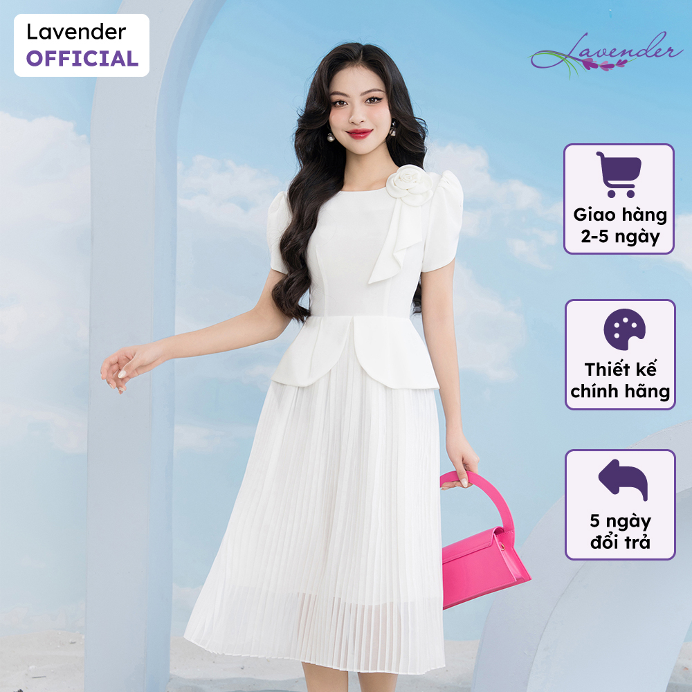 Đầm công sở thiết kế LAVENDER màu trắng peplum dập ly D2833