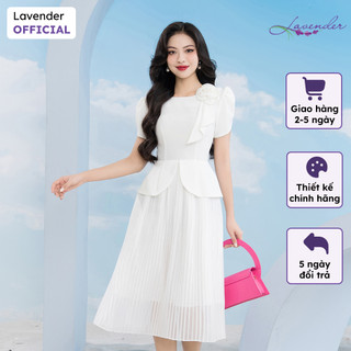 Đầm công sở thiết kế LAVENDER màu trắng peplum dập ly D2833