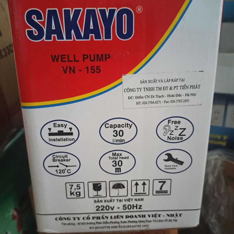 Máy bơm nước sakayo 155,máy bơm li tâm trục inox,Máy bơm nước SAKAYO VN-155