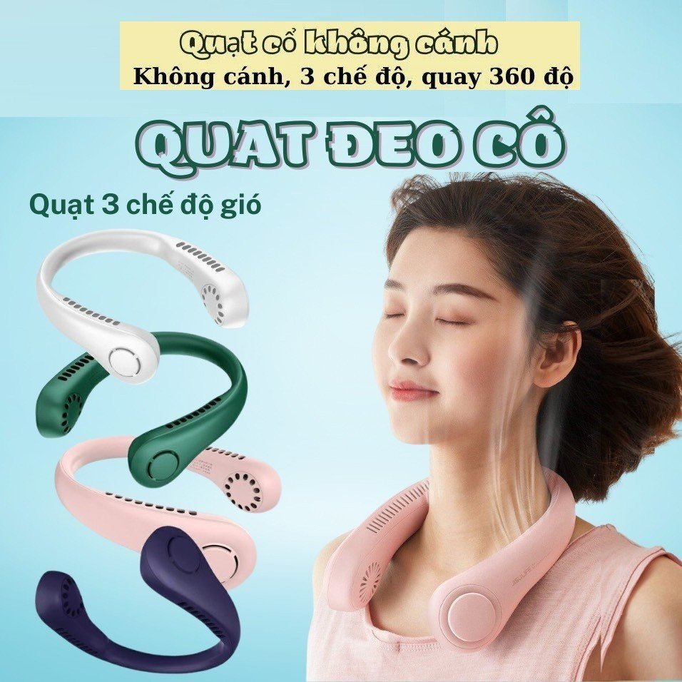 Quạt Đeo Cổ Tích Điện Mini - Quạt Đeo Cổ Không Cánh Tiện Lợi 3 Cấp Độ Gió - Kiểu Dáng Thể Thao 2023