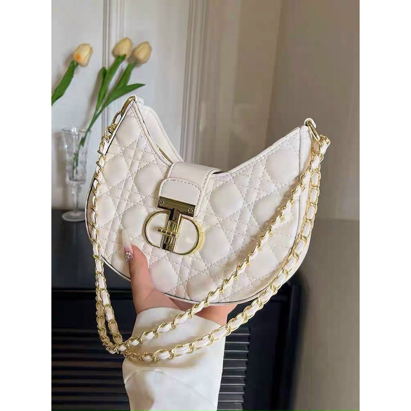 Túi kẹp nách dáng bầu, túi xách nữ đeo vai khoá kính chữ D