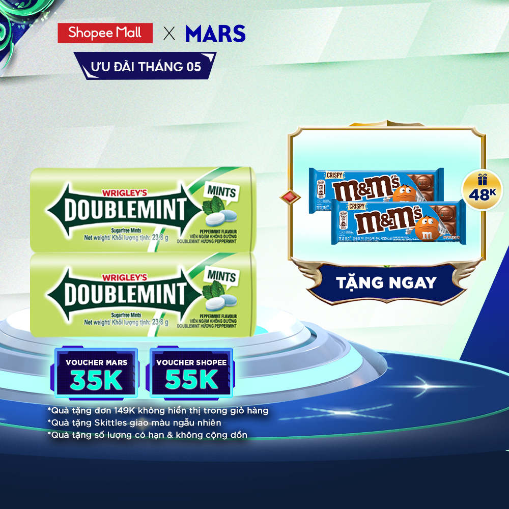 Combo 2 Hộp Viên Ngậm Không Đường Doublemint Hương Bạc Hà 35 viên