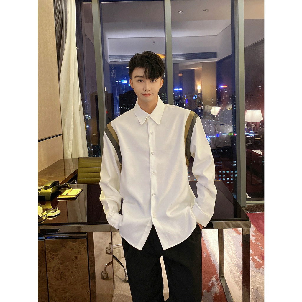Áo Sơ Mi Nam Dài Tay GUSSET, Áo Sơ Mi Trắng Phối Vai Vải Chéo Mềm Mại Cao Cấp Phong Cách Hàn Quốc SMPRO1