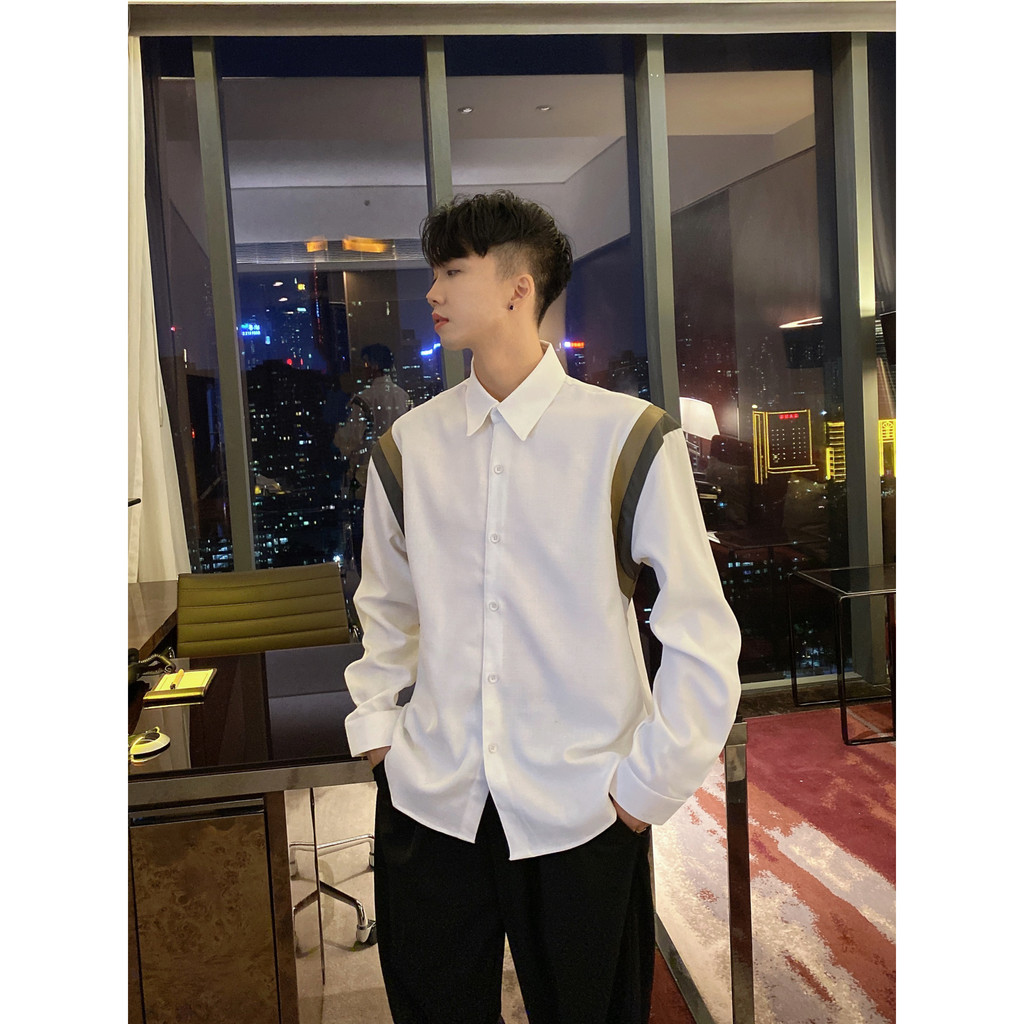 Áo Sơ Mi Nam Dài Tay GUSSET, Áo Sơ Mi Trắng Phối Vai Vải Chéo Mềm Mại Cao Cấp Phong Cách Hàn Quốc SMPRO1