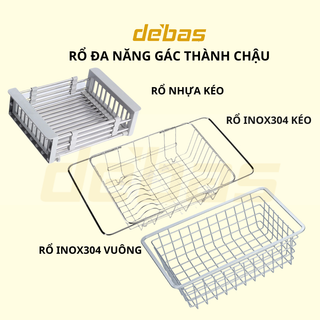 Rổ gác bồn rửa chén bát inox 304 khay đa năng để chậu rửa rổ kệ inox đa năng co dãn chính hãng Debas